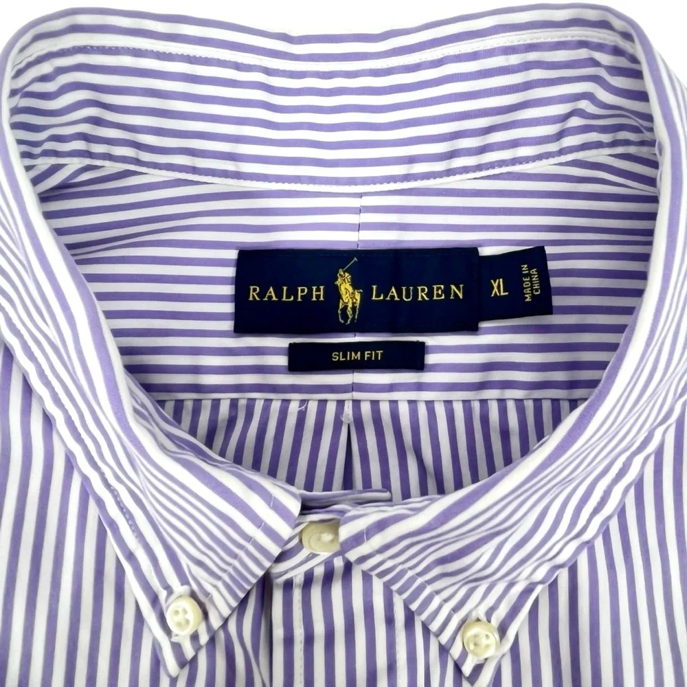 Polo Ralph Lauren | Mens XL | Slim Fit Purple & White Stripe L/S Button Up Shirt